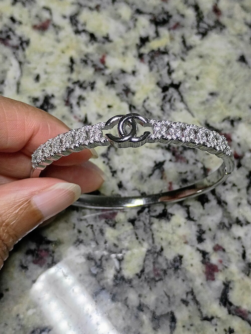 New Silver Tone Crystal Pavé Bangle Bracelet